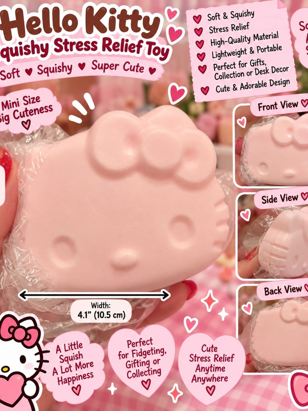 Hello Kitty Pink Squishy Stress Relief Toy - Soft Squeeze